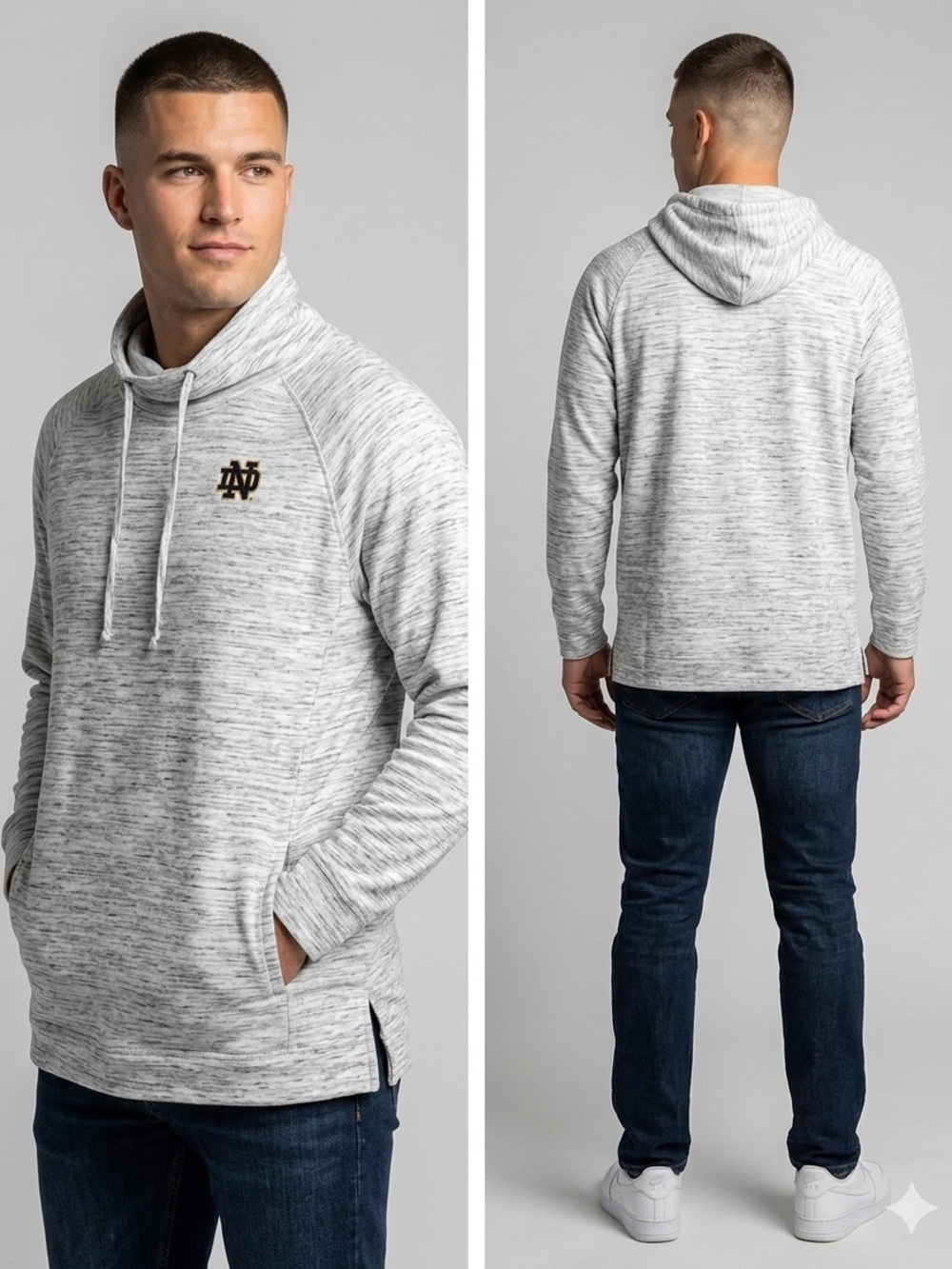 Cutter & Buck Light Heathered Cream Pullover Cowl Neck Hoodie
